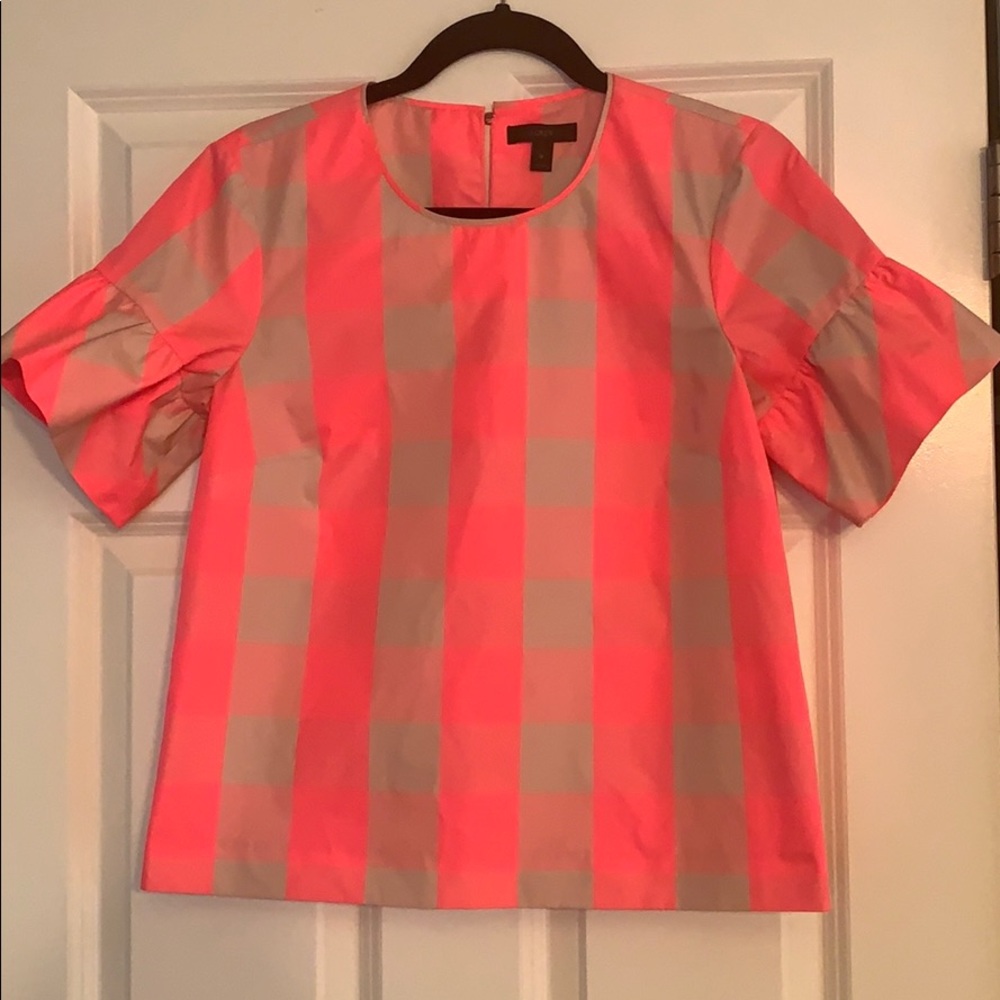 J.Crew hot pink / beige occasion ruffle short slv